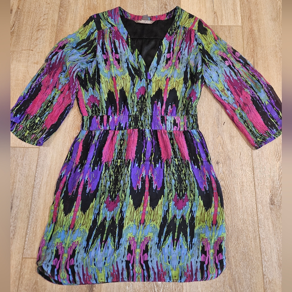 Charlie Jade Silk Watercolor Flowy Belted Dress Size Medium